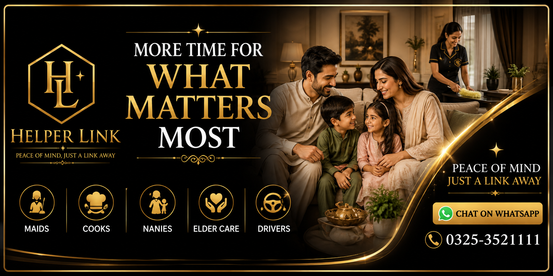 HelperLink — more time for what matters most. Maids, cooks, nannies, elder care and drivers.